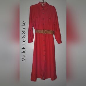 Mark Fore & Strike Leather Belt Button Red Casual Shirt Dress Womens Size 12